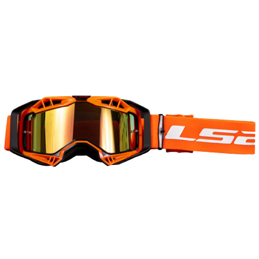 LS2 AURA PRO GOGGLE BLACK HIV ORANGE WITH HIV ORANGE IRIDIUM VISOR